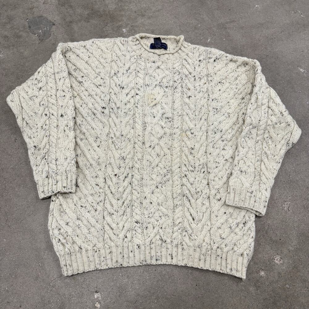 Vintage Paul James Sweater Men's Large Cream Chunky Cable Knit 100% Pure Wool